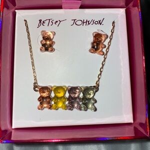 Betsey Johnson Pink and Gold Bear Necklace Set